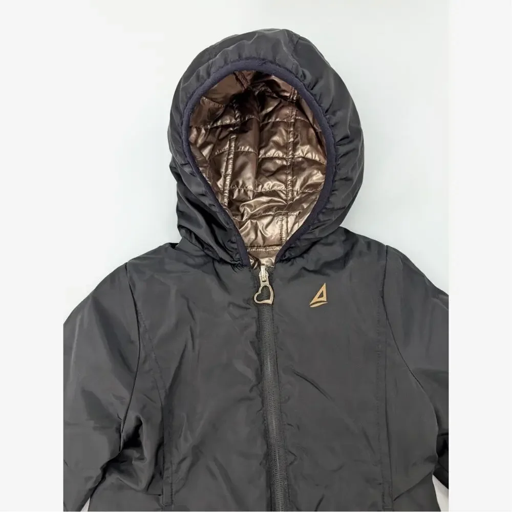 Atlantis Weathergear Puffer‎ Jacket Girl 5/6 Metallic Gold Tone Black Reversible
